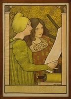 Two girls with a printing press. Salon des Arts Libraux Poster.