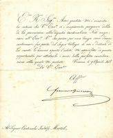 Lettera manoscritta con firma autografa inviata al Cardinale Teodolfo Mertel.