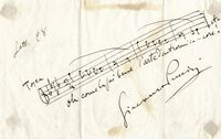 Citazione musicale autografa firmata dall'opera 'Tosca'. 4 battute di musica.