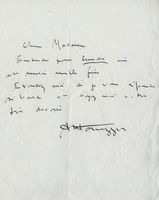 Breve lettera autografa firmata inviata a Madame Hermann.
