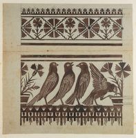 Due studi per decorazioni di stoffe con motivi di fiori e uccelli.