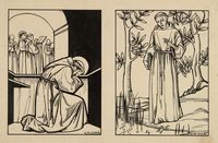 Due studi per illustrazioni dei Miracoli di Sant'Antonio: 'Il miracolo della bilocazione' e 'Il miracolo delle rane'.