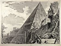 1) Piramide di C. Cestio.  2) Stylobata Columnae cochlidis Imp. Caes. M. Aurelii Antonini Pii, ex Cavalerio....