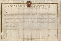 Patente di cappellano d'onore e passaporto con firma di Antonio Farnese.