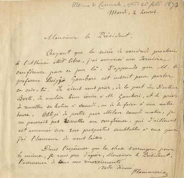  Flammarion Camille : Lettera autografa firmata.  - Asta Libri, Manoscritti e Autografi - Libreria Antiquaria Gonnelli - Casa d'Aste - Gonnelli Casa d'Aste