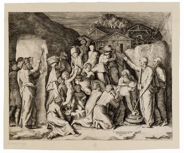  Giulio Bonasone  (Bologna,,  - 1576) : Mosè ordina agli israeliti di raccogliere la manna.  - Asta STAMPE E DISEGNI DAL XVI AL XX SECOLO - Libreria Antiquaria Gonnelli - Casa d'Aste - Gonnelli Casa d'Aste