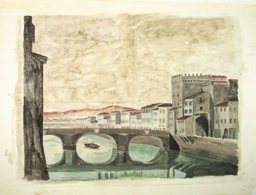  Fabio Borbottoni  (Firenze, 1823 - 1901) : Ponte a Santa Trinita e arco demolito.  - Asta Stampe e Disegni - Libreria Antiquaria Gonnelli - Casa d'Aste - Gonnelli Casa d'Aste