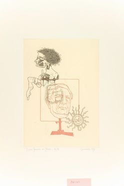  Giuseppe Guerreschi  (Milano, 1929 - Nizza, 1985) : Figura femminile con ritratto.  - Asta Stampe e Disegni - Libreria Antiquaria Gonnelli - Casa d'Aste - Gonnelli Casa d'Aste
