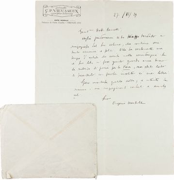  Montale Eugenio : Lettera autografa firmata inviata a Nello Baccetti.  - Auction Manuscripts, Books, Autographs, Prints & Drawings - Libreria Antiquaria Gonnelli - Casa d'Aste - Gonnelli Casa d'Aste