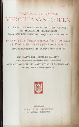  Vergilius Maro Publius : Vergilianus Codex [...] iuvantibus bibliotheca Ambrosiana et Regia in insubrius Academia...  Francesco Petrarca, Simone Martini  - Asta Manoscritti, Libri, Autografi, Stampe & Disegni - Libreria Antiquaria Gonnelli - Casa d'Aste - Gonnelli Casa d'Aste