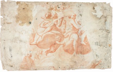  Scuola napoletana di fine XVI-inizio XVII secolo : La Battaglia di Atripalda (recto). Angeli musicanti (verso).  - Asta Manoscritti, Libri, Autografi, Stampe & Disegni - Libreria Antiquaria Gonnelli - Casa d'Aste - Gonnelli Casa d'Aste