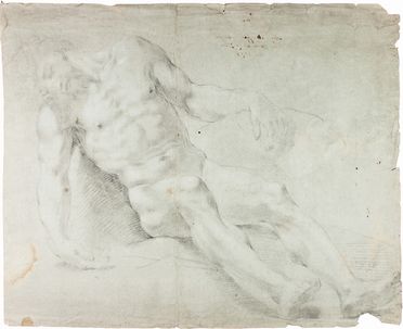  Scuola tosco-emiliana dei secoli XVI-XVII : Cristo Morto (reto). Studi di panneggio (verso).  - Asta Manoscritti, Libri, Autografi, Stampe & Disegni - Libreria Antiquaria Gonnelli - Casa d'Aste - Gonnelli Casa d'Aste