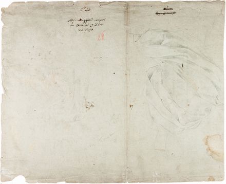  Scuola tosco-emiliana dei secoli XVI-XVII : Cristo Morto (reto). Studi di panneggio (verso).  - Asta Manoscritti, Libri, Autografi, Stampe & Disegni - Libreria Antiquaria Gonnelli - Casa d'Aste - Gonnelli Casa d'Aste