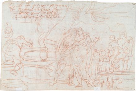  Mattia Bortoloni  (Canda, 1695 - Bergamo, 1750) [attribuito a] : Lotto di due fogli con Scene bibliche (1) La lotta tra Giacobbe e l?angelo (recto); Giacobbe e Rachele (verso); (2) Adimalech restituisce la moglie ad Abramo (recto); Agar e Ismaele (verso).  - Asta Manoscritti, Libri, Autografi, Stampe & Disegni - Libreria Antiquaria Gonnelli - Casa d'Aste - Gonnelli Casa d'Aste