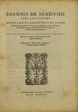  Ioannes Philoponus : Libri duo de viginti adversus totidem Procli successoris rationes de mundi aeternitate... Aristotelismo, Filosofia  Jean de Jandun  - Auction Books, Prints and Drawings - Libreria Antiquaria Gonnelli - Casa d'Aste - Gonnelli Casa d'Aste