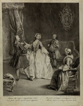  Fabio Berardi  (Siena, 1728 - Venezia, 1788) : Scaltro villan, che steso qui sull'erbe Altro cerchi, altro guardi, or dimmi almeno Cosa ti piace pi&ugrave;, le frutta acerbe C'ha nel canestro, o quelle c'ha nel seno? Da Giovan Battista Piazzetta.  Giovanni Battista Piazzetta  (Venezia, 1683 - 1754)  - Asta Libri, Grafica - Libreria Antiquaria Gonnelli - Casa d'Aste - Gonnelli Casa d'Aste