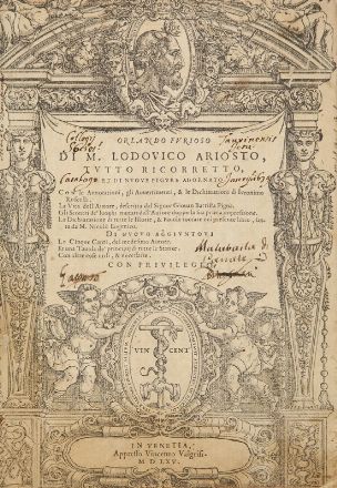  Tasso Torquato : La Gerusalemme liberata [...] adornata con bellissime figure a ciascun canto.  Francesco Valegio, Giacomo Valegio, Ludovico Ariosto, Girolamo Ruscelli  (Viterbo,,  - Venezia,, 1566)  - Asta Libri, Grafica - Libreria Antiquaria Gonnelli - Casa d'Aste - Gonnelli Casa d'Aste