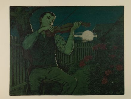  Hans Thoma  (Bernau, 1839 - Karlsruhe, 1924) : Mondscheingeiger (Violinista al chiaro di luna).  - Asta Libri, Grafica - Libreria Antiquaria Gonnelli - Casa d'Aste - Gonnelli Casa d'Aste