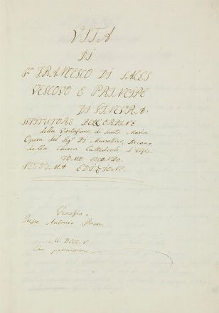 Vita di San Francesco di Sales [...] Tomo primo (-secondo). Agiografia, Religione  - Auction Books, Prints and Drawings - Libreria Antiquaria Gonnelli - Casa d'Aste - Gonnelli Casa d'Aste