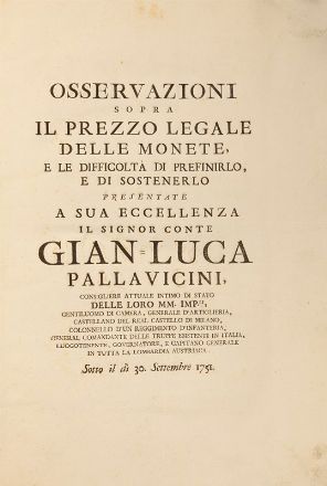  Neri Pompeo : Osservazioni sopra il prezzo legale delle monete e le difficoltà di prefinirlo e di sostenerlo...  - Asta Libri, Grafica - Libreria Antiquaria Gonnelli - Casa d'Aste - Gonnelli Casa d'Aste