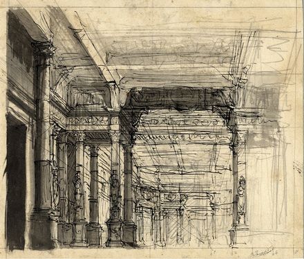  Antonio Basoli  (Castelguelfo, 1774 - Bologna, 1848) [cerchia di] : Due scenografie neoclassiche.  - Asta Grafica, Dipinti ed Oggetti d'Arte dal XV al XX secolo - Libreria Antiquaria Gonnelli - Casa d'Aste - Gonnelli Casa d'Aste