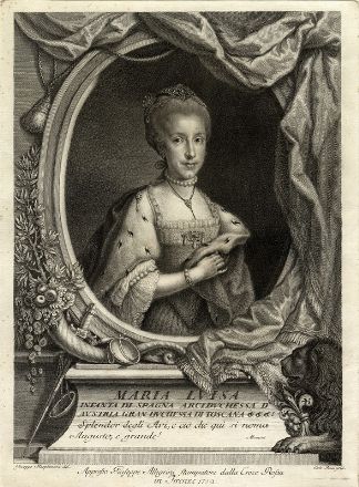  Carlo Faucci  (Firenze, 1729) : Ritratto di Maria Luisa infanta di Spagna arciduchessa d'Austria granduchessa di Toscana. Su disegno di Giuseppe Macpherson.  Giuseppe Macpherson  (Firenze, 1726), Carlo Gregori, Marco Alvise Pitteri  (Venezia, 1702 - 1786)  - Asta Grafica, Dipinti ed Oggetti d'Arte dal XV al XX secolo - Libreria Antiquaria Gonnelli - Casa d'Aste - Gonnelli Casa d'Aste