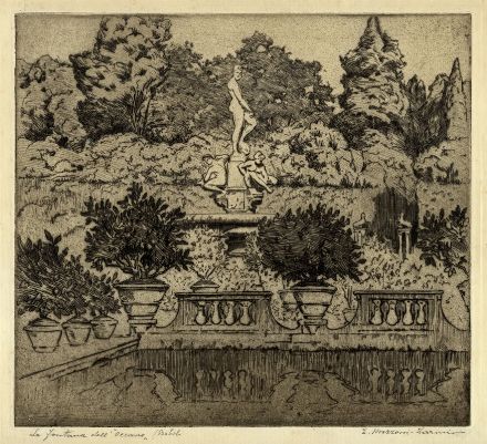  Emilio Mazzoni Zarini  (Firenze, 1869 - 1949) : La fontana dell'Oceano / Boboli.  - Asta Grafica, Dipinti ed Oggetti d'Arte dal XV al XX secolo - Libreria Antiquaria Gonnelli - Casa d'Aste - Gonnelli Casa d'Aste