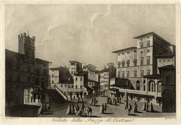  Terreni Antonio : Veduta della piazza di Cortona.  - Asta Grafica, Dipinti ed Oggetti d'Arte dal XV al XX secolo - Libreria Antiquaria Gonnelli - Casa d'Aste - Gonnelli Casa d'Aste