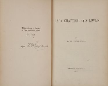  Lawrence David Herbert : Lady Chatterley's Lover. Letteratura inglese, Erotica, Censura, Letteratura, Letteratura, Collezionismo e Bibiografia  - Auction BOOKS, MANUSCRIPTS AND AUTOGRAPHS - Libreria Antiquaria Gonnelli - Casa d'Aste - Gonnelli Casa d'Aste