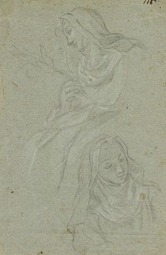  Marcantonio Franceschini  (Bologna, 1648 - 1729) [attribuito a] : Studi per una Santa (S. Caterina de' Vigri?) (recto). Studi di mani (verso).  - Asta Grafica, Dipinti ed Oggetti d'Arte dal XV al XX secolo - Libreria Antiquaria Gonnelli - Casa d'Aste - Gonnelli Casa d'Aste