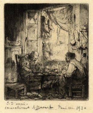  Auguste Brouet  (Parigi, 1872 - 1941) : Un rassemblement en Camargue.  - Asta Grafica, Dipinti ed Oggetti d'Arte dal XV al XX secolo - Libreria Antiquaria Gonnelli - Casa d'Aste - Gonnelli Casa d'Aste