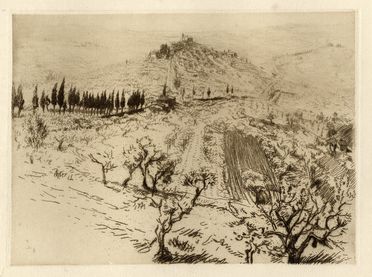  Edgar Chahine  (Vienna, 1874 - Parigi, 1947) : San Gimignano. Colline Poggio.  - Asta Grafica, Dipinti ed Oggetti d'Arte dal XV al XX secolo - Libreria Antiquaria Gonnelli - Casa d'Aste - Gonnelli Casa d'Aste