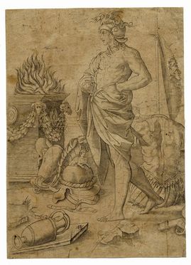  Agostino De Musi  (Venezia (?),  - Roma, ) : Giovane guerriero davanti ad un'ara (Alcibiade).  - Auction Paintings, Prints, Drawings and Fine Art - Libreria Antiquaria Gonnelli - Casa d'Aste - Gonnelli Casa d'Aste