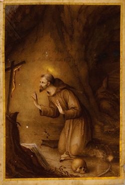  Jacopo Ligozzi  (1547 - 1626) : San Francesco in preghiera.  - Asta Grafica, Dipinti ed Oggetti d'Arte dal XV al XX secolo - Libreria Antiquaria Gonnelli - Casa d'Aste - Gonnelli Casa d'Aste