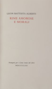  Alberti Leon Battista : Rime amorose e morali. Bodoni, Mardersteig, Letteratura italiana, Collezionismo e Bibiografia, Collezionismo e Bibiografia, Letteratura  - Auction BOOKS, MANUSCRIPTS AND AUTOGRAPHS - Libreria Antiquaria Gonnelli - Casa d'Aste - Gonnelli Casa d'Aste