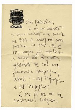  D'Annunzio Gabriele : Lettera autografa firmata inviata al figlio Gabriellino.  - Asta Libri, manoscritti e autografi - Libreria Antiquaria Gonnelli - Casa d'Aste - Gonnelli Casa d'Aste