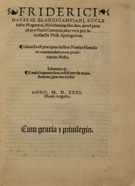  Nausea Friedrich : Miscellanearum libri duo... Religione, Teologia, Religione  - Auction BOOKS, MANUSCRIPTS AND AUTOGRAPHS - Libreria Antiquaria Gonnelli - Casa d'Aste - Gonnelli Casa d'Aste