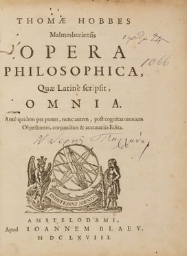  Hobbes Thomas : Opera philosophica. Filosofia, Storia, Storia, Diritto e Politica  - Auction BOOKS, MANUSCRIPTS AND AUTOGRAPHS - Libreria Antiquaria Gonnelli - Casa d'Aste - Gonnelli Casa d'Aste