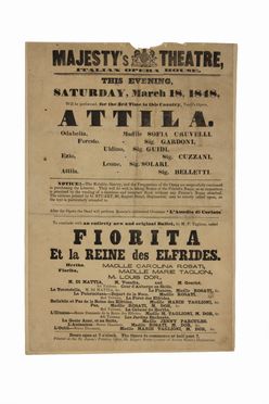 3 Locandine: 1: [Locandina]. [...] This present Monday, Nov. 26, 1827 [...] The Serraglio / The music arranged, & Adapted from Mozart [...] / Die Entuhrung [...] (Covent Garden). 2: [...] Saturday, June 2, 1821...  Wolfgang Amadeus Mozart, Pietro Metastasio  (Roma, 1698 - Vienna, 1782)  - Asta Libri, manoscritti e autografi - Libreria Antiquaria Gonnelli - Casa d'Aste - Gonnelli Casa d'Aste