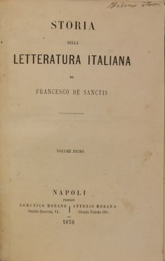  De Sanctis Francesco : Storia della letteratura italiana. Letteratura italiana, Letteratura  - Auction BOOKS, MANUSCRIPTS AND AUTOGRAPHS - Libreria Antiquaria Gonnelli - Casa d'Aste - Gonnelli Casa d'Aste