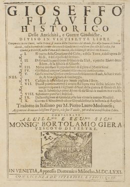  Iosephus Flavius : Delle antichit� e guerre guidaiche. Storia, Figurato, Storia, Diritto e Politica, Collezionismo e Bibiografia  - Auction BOOKS, MANUSCRIPTS AND AUTOGRAPHS - Libreria Antiquaria Gonnelli - Casa d'Aste - Gonnelli Casa d'Aste
