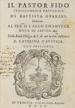  Guarini Giovanni Battista : Il pastor fido tragicomedia pastorale. Poesia, Letteratura italiana, Letteratura, Letteratura  - Auction BOOKS, MANUSCRIPTS AND AUTOGRAPHS - Libreria Antiquaria Gonnelli - Casa d'Aste - Gonnelli Casa d'Aste