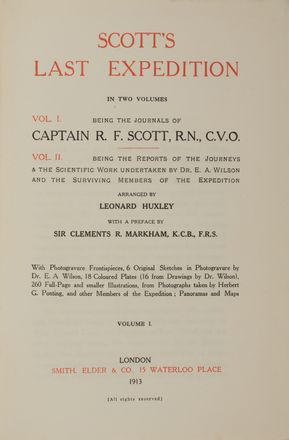  Huxley Leonard : Scott's last expedition. Volume I (-II). Storia locale, Geografia e viaggi, Antropologia, Storia, Diritto e Politica, Economia, Sociologia  Robert Falcon Scott, L�on Galibert  - Auction BOOKS, MANUSCRIPTS AND AUTOGRAPHS - Libreria Antiquaria Gonnelli - Casa d'Aste - Gonnelli Casa d'Aste