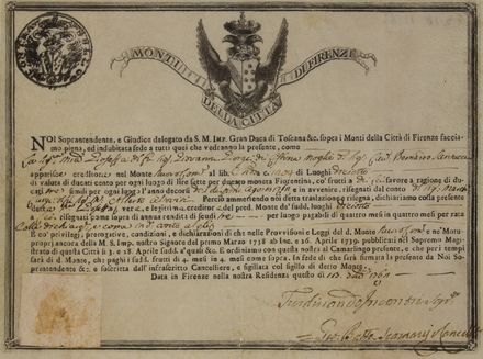Monti della Città di Firenze. 4 documenti.  - Asta Libri, manoscritti e autografi - Libreria Antiquaria Gonnelli - Casa d'Aste - Gonnelli Casa d'Aste