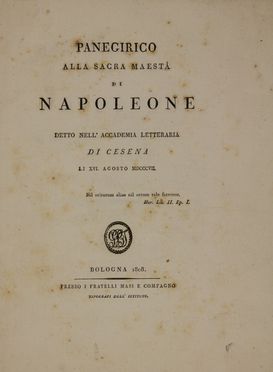  Giordani Pietro : Panegirico alla sacra maest� di Napoleone... Napoleonica, Storia, Diritto e Politica  Bernardino Rosaspina  - Auction BOOKS, MANUSCRIPTS AND AUTOGRAPHS - Libreria Antiquaria Gonnelli - Casa d'Aste - Gonnelli Casa d'Aste
