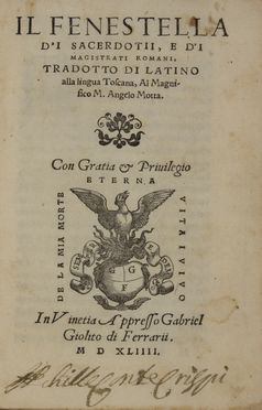  Fiocchi Andrea Domenico : Il Fenestella d'i sacerdotii, e d'i magistrati romani... Letteratura italiana, Letteratura  - Auction BOOKS, MANUSCRIPTS AND AUTOGRAPHS - Libreria Antiquaria Gonnelli - Casa d'Aste - Gonnelli Casa d'Aste