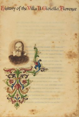 History of the Villa Il Gioiello... Galileiana, Storia locale, Scienze tecniche e matematiche, Storia, Diritto e Politica  Galileo Galilei  (1564 - 1642)  - Auction BOOKS, MANUSCRIPTS AND AUTOGRAPHS - Libreria Antiquaria Gonnelli - Casa d'Aste - Gonnelli Casa d'Aste