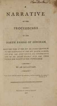 Thaxter Thomas : A narrative of the proceedings in the North Parish of Hingham...  - Asta Libri, manoscritti e autografi - Libreria Antiquaria Gonnelli - Casa d'Aste - Gonnelli Casa d'Aste