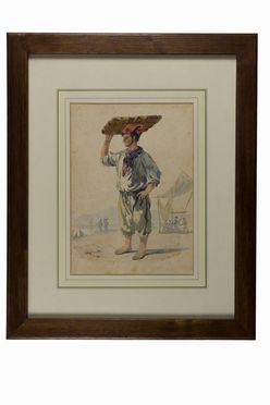 Arthur John Strutt  (Chelmsford, 1818 - Roma, 1888) : Lotto composto. Donna in costume di Cervara. Uomo in costume di Sorrento.  - Auction Prints and Drawings XVI-XX century, Paintings of the 19th-20th centuries - Libreria Antiquaria Gonnelli - Casa d'Aste - Gonnelli Casa d'Aste