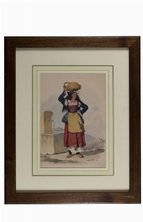  Arthur John Strutt  (Chelmsford, 1818 - Roma, 1888) : Lotto composto. Donna in costume di Cervara. Uomo in costume di Sorrento.  - Auction Prints and Drawings XVI-XX century, Paintings of the 19th-20th centuries - Libreria Antiquaria Gonnelli - Casa d'Aste - Gonnelli Casa d'Aste